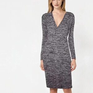 Wilfred Free Lisiere Marled Brown Bodycon  Long Sleeve Midi Dress Size Small